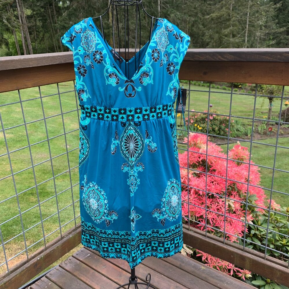 NWT INC International Concepts size Medium Petite Blue Floral Sleeveless Dress